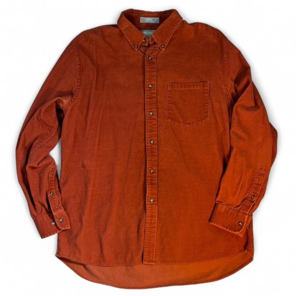 Evergreen Men's 100%‎ Cotton Orange Corduroy Button Up Size Large